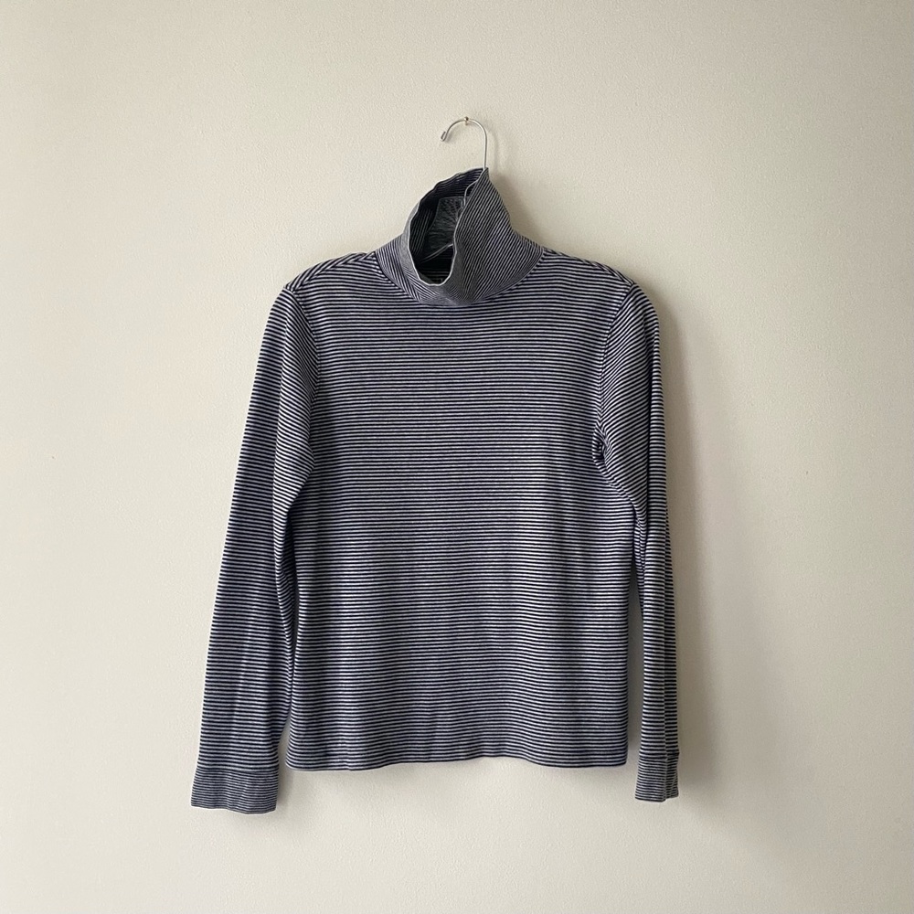 L.L Bean Black and Grey Striped Turtleneck Shirt